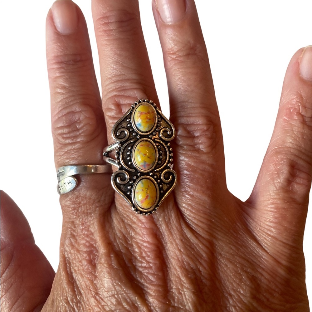 Bohemian Style Yellow Stone Antiqued Silver Ring